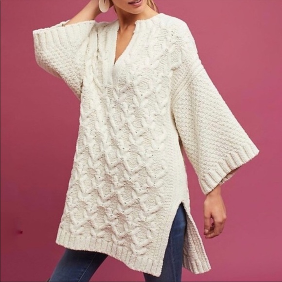 Anthro Moth xs/s oversized tunic sweater cableknit - Picture 1 of 10